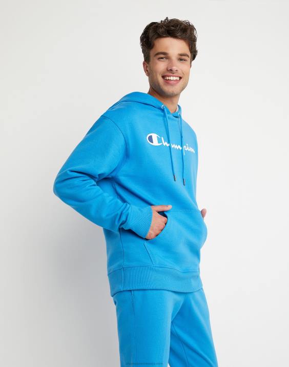 Champion moški Powerblend flis hoodie script logotip 2B8461 modra šoja/bela/hrabra modra