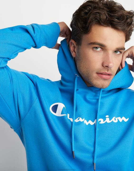 Champion moški Powerblend flis hoodie script logotip 2B8461 modra šoja/bela/hrabra modra
