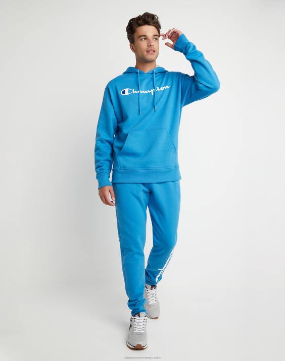 Champion moški Powerblend flis hoodie script logotip 2B8461 modra šoja/bela/hrabra modra