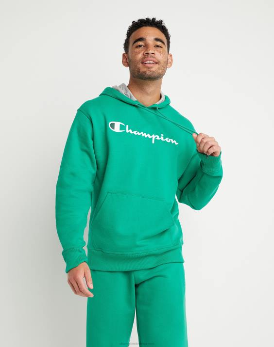 Champion moški Powerblend flis hoodie script logotip 2B8462 zelena trta