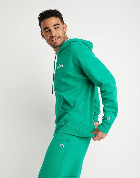 Champion moški Powerblend flis hoodie script logotip 2B8462 zelena trta