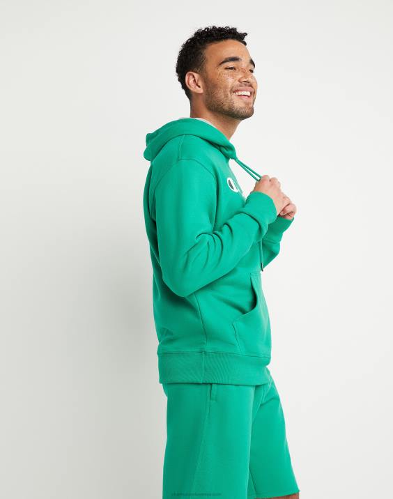 Champion moški Powerblend flis hoodie script logotip 2B8462 zelena trta