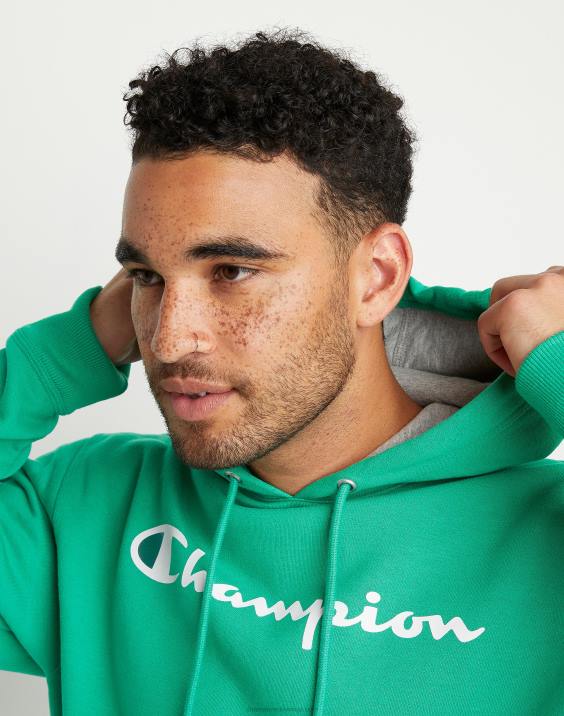 Champion moški Powerblend flis hoodie script logotip 2B8462 zelena trta