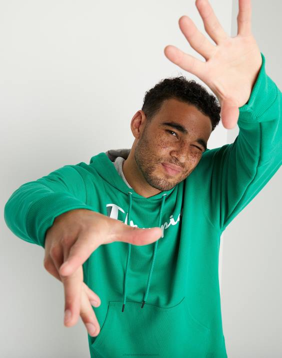 Champion moški Powerblend flis hoodie script logotip 2B8462 zelena trta