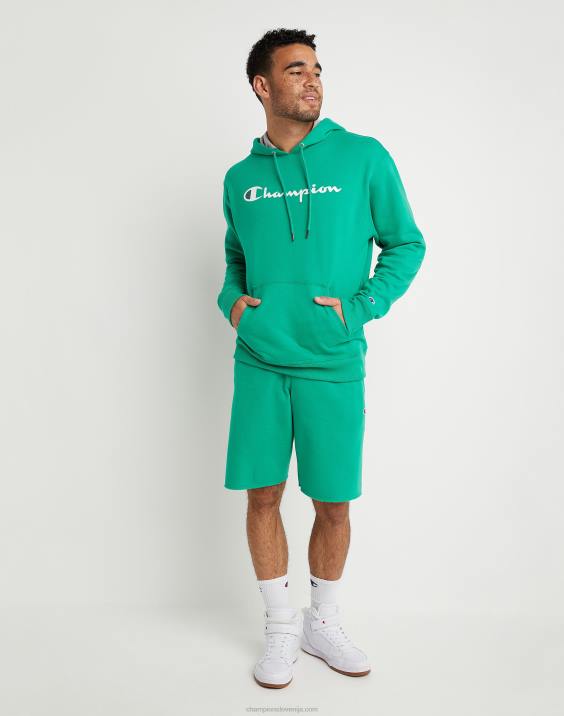 Champion moški Powerblend flis hoodie script logotip 2B8462 zelena trta