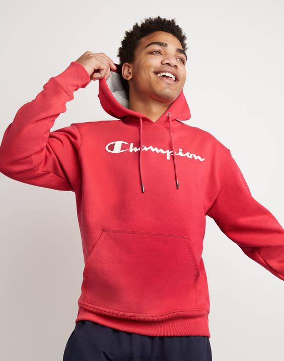 Champion moški Powerblend flis hoodie script logotip 2B8464 rdeči kamen