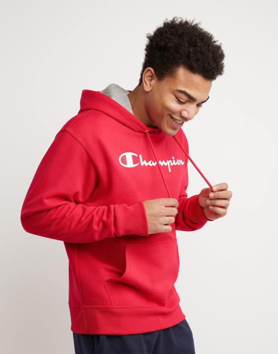 Champion moški Powerblend flis hoodie script logotip 2B8464 rdeči kamen