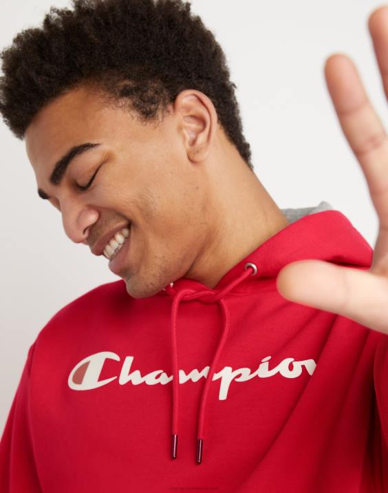 Champion moški Powerblend flis hoodie script logotip 2B8464 rdeči kamen