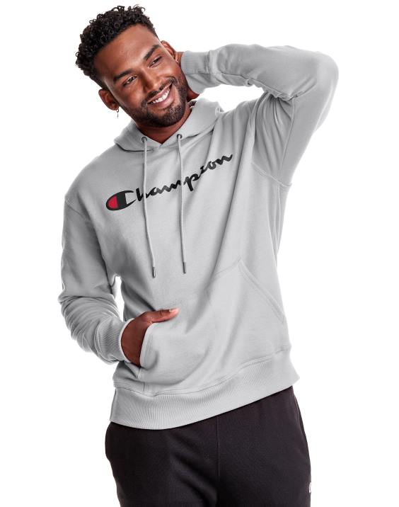 Champion moški Powerblend hoodie script logotip 2B84135 oksford siva