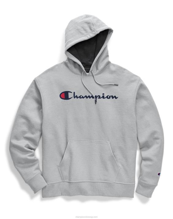 Champion moški Powerblend hoodie script logotip 2B84135 oksford siva