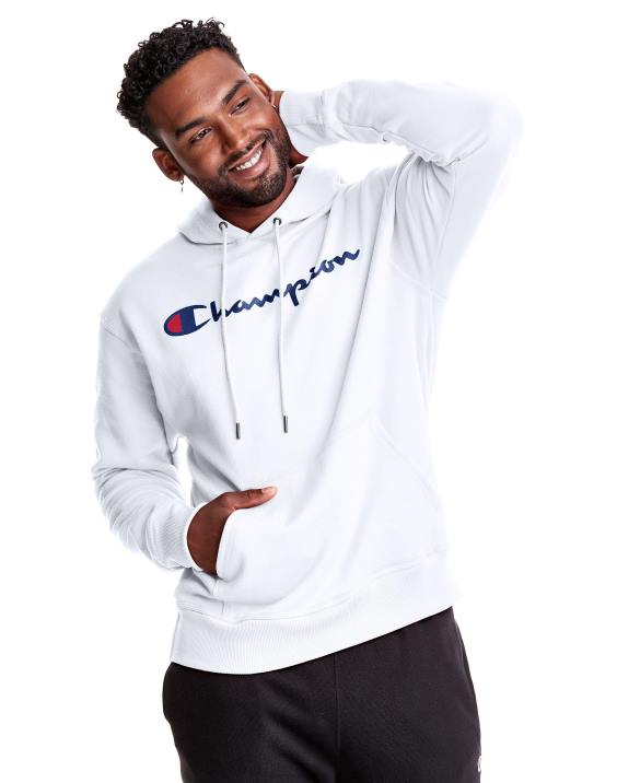 Champion moški Powerblend hoodie script logotip 2B84138 bela