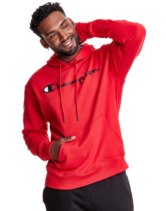 Champion moški Powerblend hoodie script logotip 2B84140 ekipa rdeči škrlat