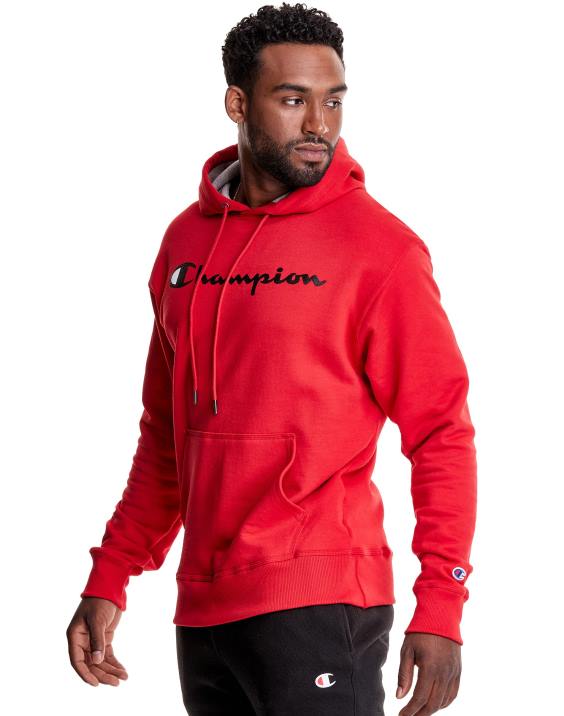 Champion moški Powerblend hoodie script logotip 2B84140 ekipa rdeči škrlat