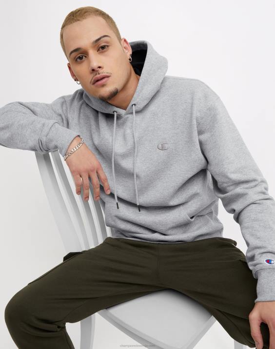 Champion moški Powerblend pulover s kapuco c logotipom 2B8466 oksford siva