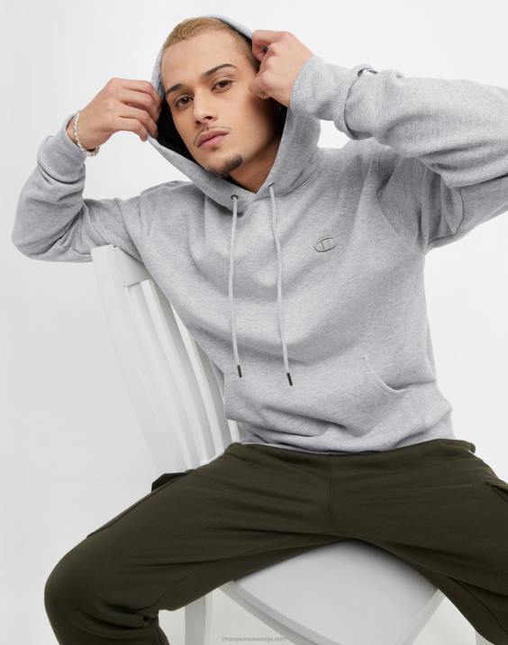 Champion moški Powerblend pulover s kapuco c logotipom 2B8466 oksford siva