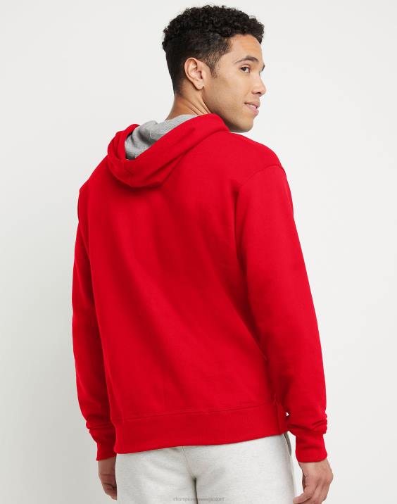 Champion moški Powerblend pulover s kapuco c logotipom 2B8472 ekipa rdeči škrlat