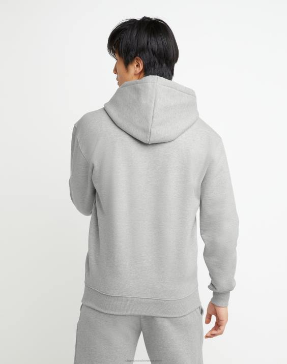 Champion moški Pulover s kapuco iz super flisa, črnilo visoke gostote z dvignjenimi logotipi iz mini folije 2B84169 oksford siva