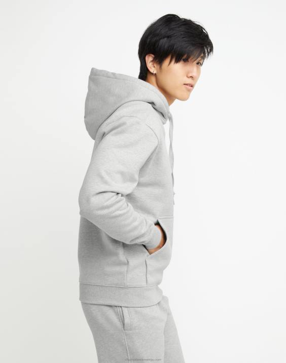 Champion moški Pulover s kapuco iz super flisa, črnilo visoke gostote z dvignjenimi logotipi iz mini folije 2B84169 oksford siva