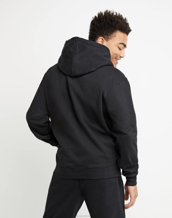 Champion moški Pulover s kapuco iz super flisa, črnilo visoke gostote z dvignjenimi logotipi iz mini folije 2B84170 Črna