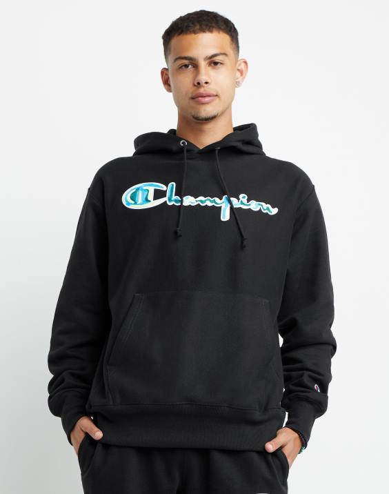 Champion moški Pulover s kapuco v obratnem tkanju z verižnimi šivi 2B84101 Črna