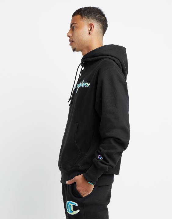 Champion moški Pulover s kapuco v obratnem tkanju z verižnimi šivi 2B84101 Črna