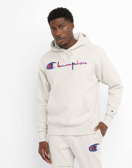 Champion moški Pulover s kapuco v obratnem tkanju z verižnimi šivi 2B84102 ovsena kaša heather