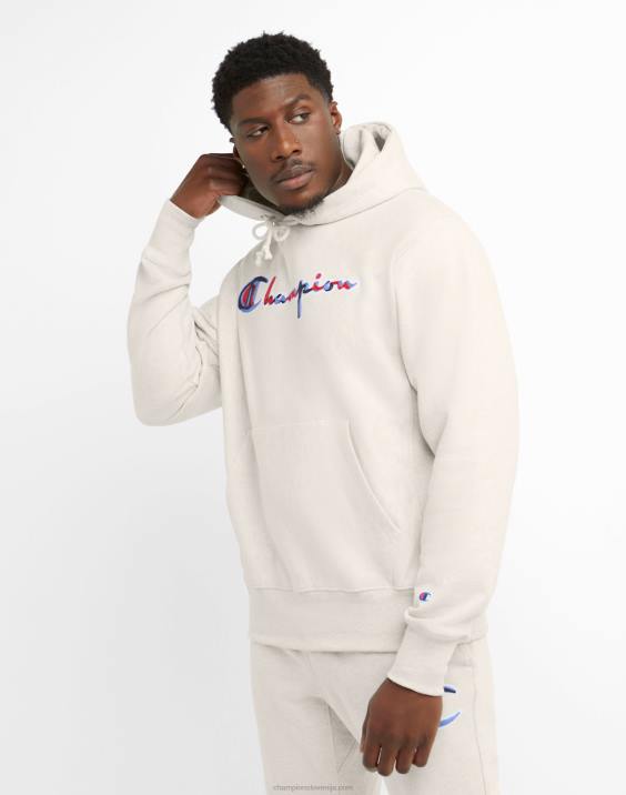 Champion moški Pulover s kapuco v obratnem tkanju z verižnimi šivi 2B84102 ovsena kaša heather