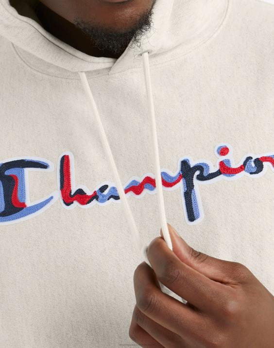 Champion moški Pulover s kapuco v obratnem tkanju z verižnimi šivi 2B84102 ovsena kaša heather