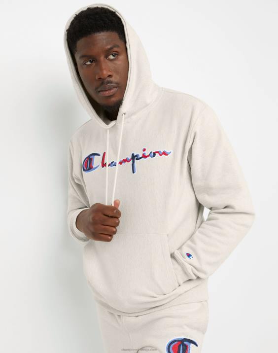 Champion moški Pulover s kapuco v obratnem tkanju z verižnimi šivi 2B84102 ovsena kaša heather