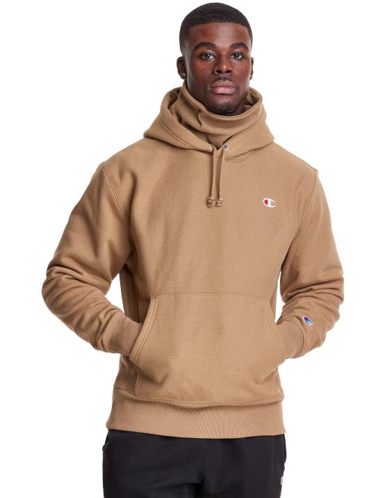 Champion moški Pulover s kapuco v vzvratnem tkanju serije clab defender z dvema snemljivima maskama z rutami 2B84105 polnozrnati kaki