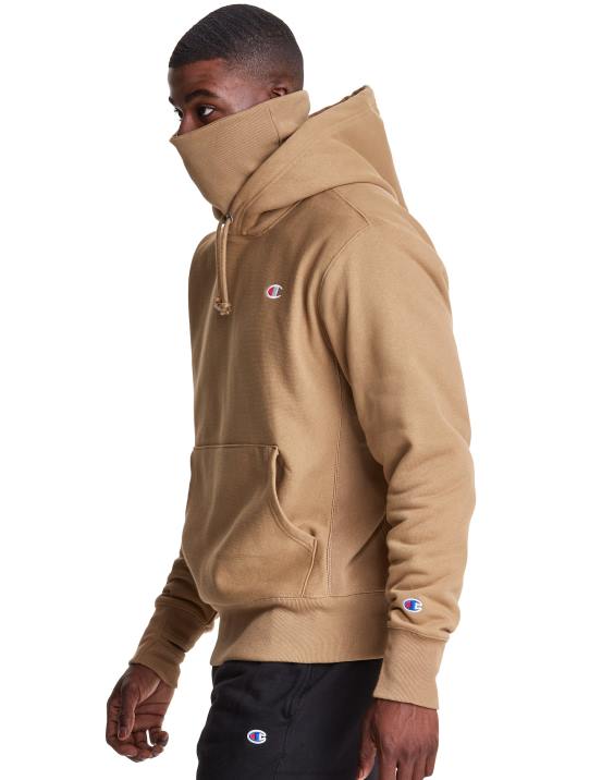 Champion moški Pulover s kapuco v vzvratnem tkanju serije clab defender z dvema snemljivima maskama z rutami 2B84105 polnozrnati kaki