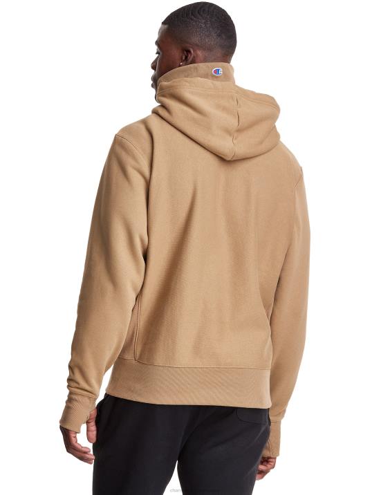 Champion moški Pulover s kapuco v vzvratnem tkanju serije clab defender z dvema snemljivima maskama z rutami 2B84105 polnozrnati kaki