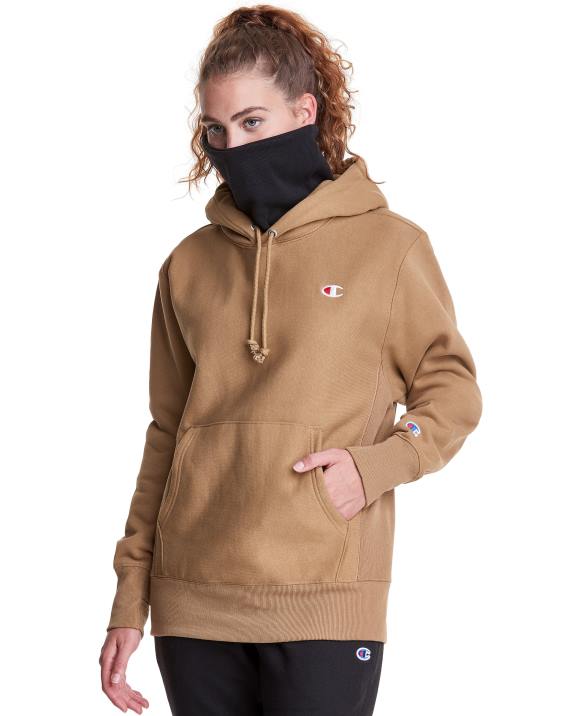 Champion moški Pulover s kapuco v vzvratnem tkanju serije clab defender z dvema snemljivima maskama z rutami 2B84105 polnozrnati kaki