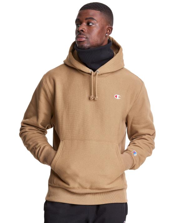 Champion moški Pulover s kapuco v vzvratnem tkanju serije clab defender z dvema snemljivima maskama z rutami 2B84105 polnozrnati kaki