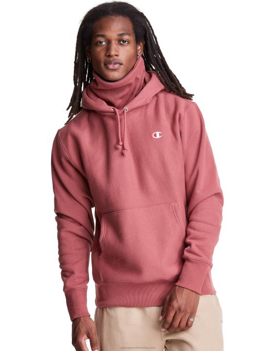 Champion moški Pulover s kapuco v vzvratnem tkanju serije clab defender z dvema snemljivima maskama z rutami 2B84106 sandalovina rdeča