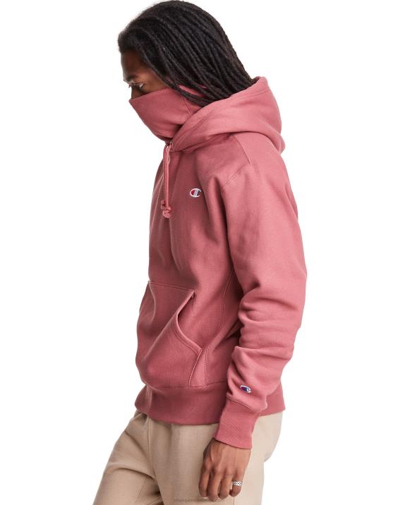 Champion moški Pulover s kapuco v vzvratnem tkanju serije clab defender z dvema snemljivima maskama z rutami 2B84106 sandalovina rdeča