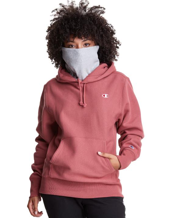 Champion moški Pulover s kapuco v vzvratnem tkanju serije clab defender z dvema snemljivima maskama z rutami 2B84106 sandalovina rdeča