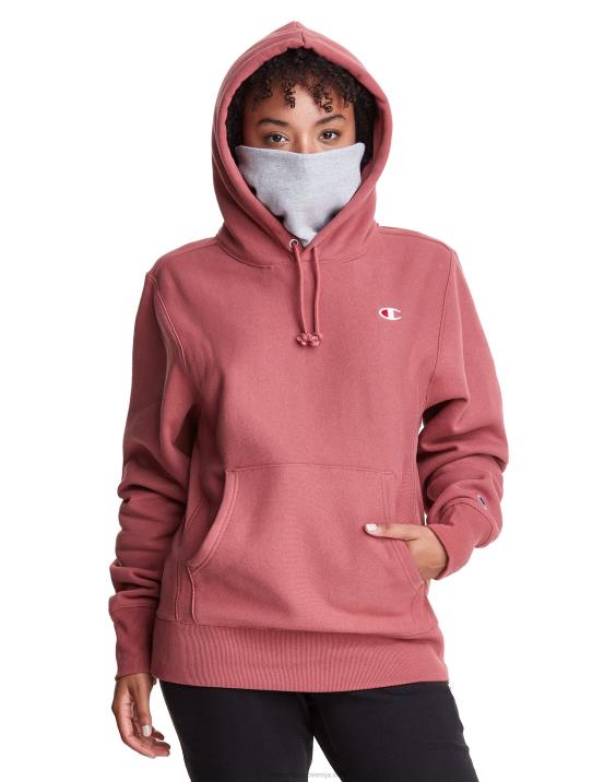 Champion moški Pulover s kapuco v vzvratnem tkanju serije clab defender z dvema snemljivima maskama z rutami 2B84106 sandalovina rdeča