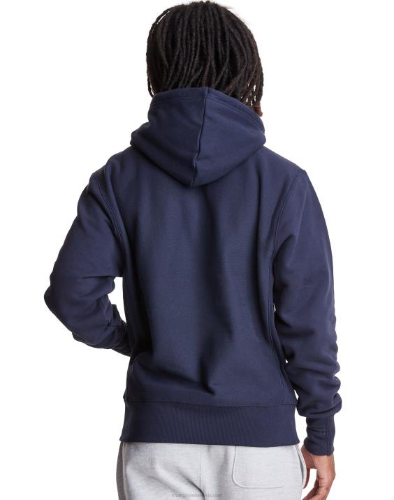 Champion moški Pulover s kapuco v vzvratnem tkanju serije clab defender z dvema snemljivima maskama z rutami 2B84108 mornarica