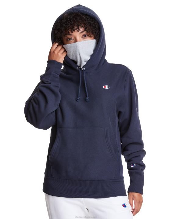 Champion moški Pulover s kapuco v vzvratnem tkanju serije clab defender z dvema snemljivima maskama z rutami 2B84108 mornarica