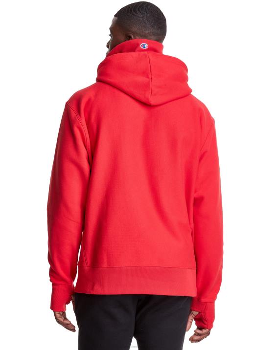 Champion moški Pulover s kapuco v vzvratnem tkanju serije clab defender z dvema snemljivima maskama z rutami 2B84109 škrlat