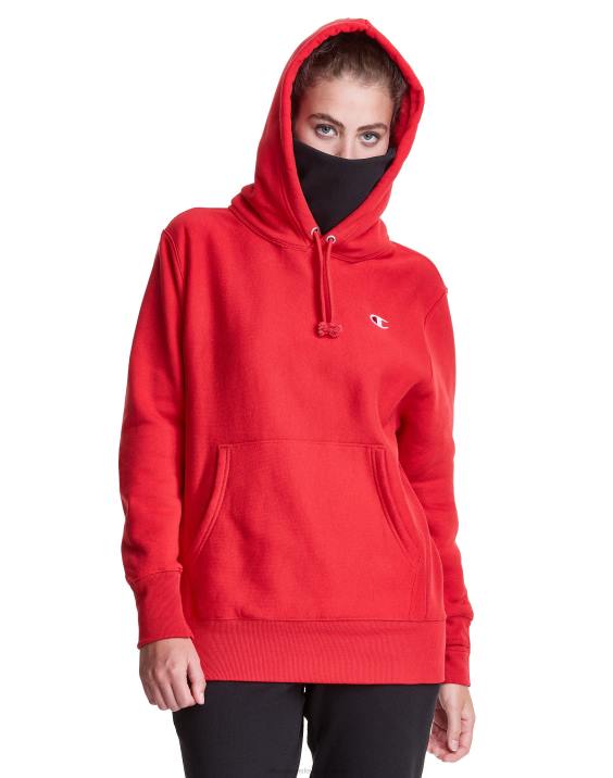 Champion moški Pulover s kapuco v vzvratnem tkanju serije clab defender z dvema snemljivima maskama z rutami 2B84109 škrlat