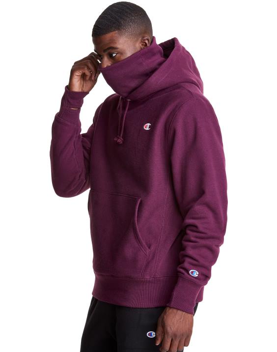 Champion moški Pulover s kapuco v vzvratnem tkanju serije clab defender z dvema snemljivima maskama z rutami 2B84110 temno jagodičasto vijolična