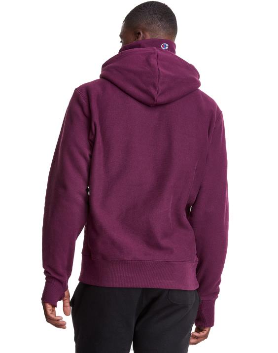 Champion moški Pulover s kapuco v vzvratnem tkanju serije clab defender z dvema snemljivima maskama z rutami 2B84110 temno jagodičasto vijolična