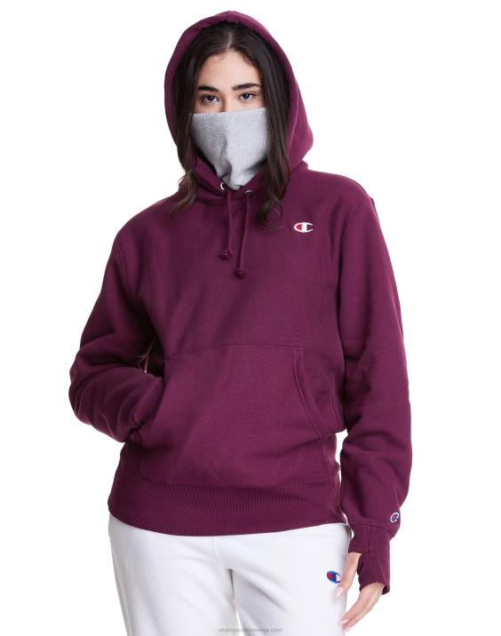 Champion moški Pulover s kapuco v vzvratnem tkanju serije clab defender z dvema snemljivima maskama z rutami 2B84110 temno jagodičasto vijolična