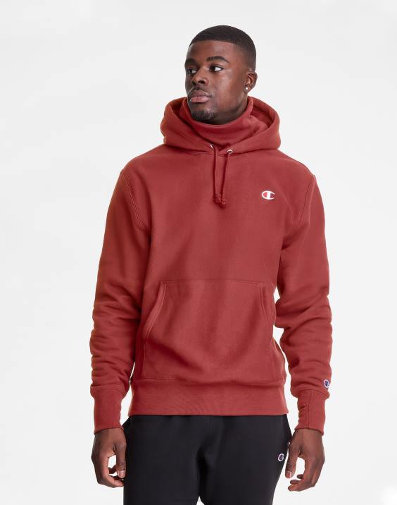 Champion moški Pulover s kapuco v vzvratnem tkanju serije clab defender z dvema snemljivima maskama z rutami 2B84114 kardinal