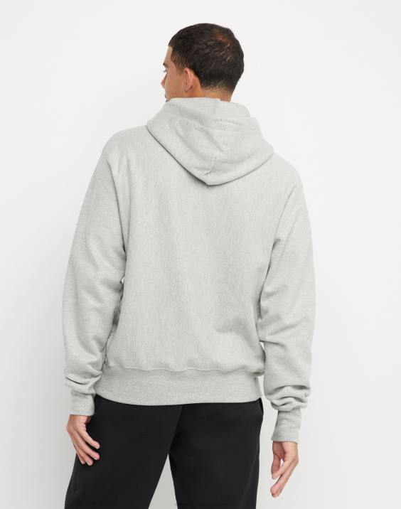 Champion moški Pulover s kapuco v vzvratnem tkanju z vezenim blokom c 2B84165 oksford siva