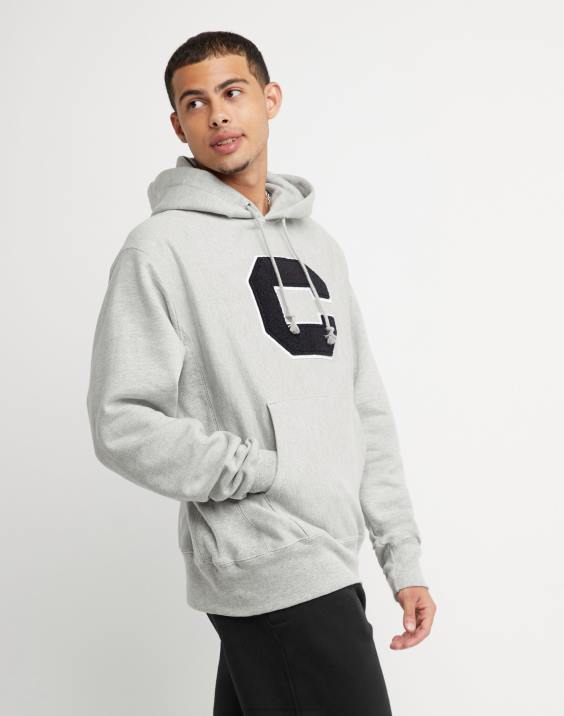 Champion moški Pulover s kapuco v vzvratnem tkanju z vezenim blokom c 2B84165 oksford siva