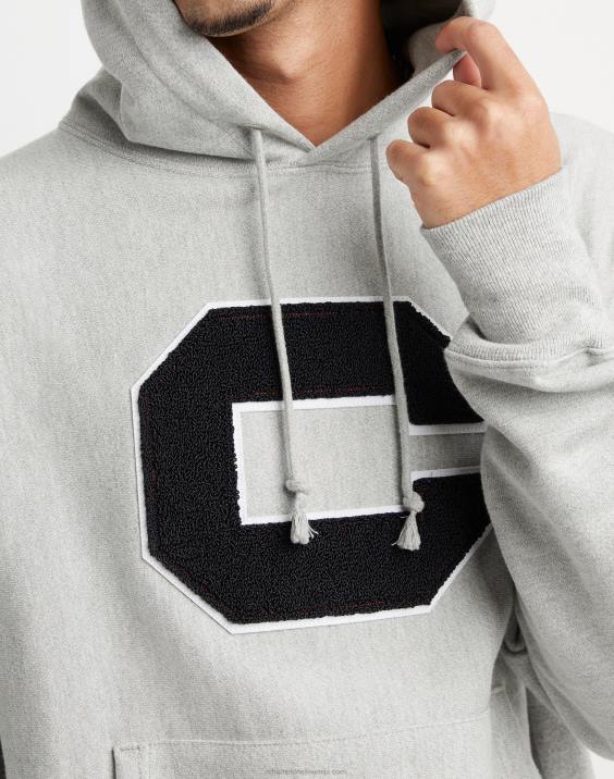 Champion moški Pulover s kapuco v vzvratnem tkanju z vezenim blokom c 2B84165 oksford siva