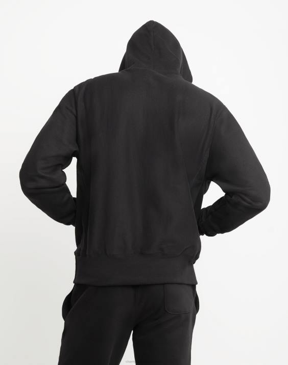 Champion moški Pulover s kapuco v vzvratnem tkanju z vezenim blokom c 2B84166 Črna